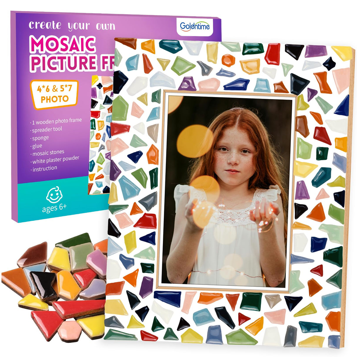 goldentime Decorate Your Own Mosaic Picture Frame - DIY Mosaic Craft Kits Fun Arts and Crafts for Adults Christmas Valentine Birthday Father’s Day Gifts goldentime