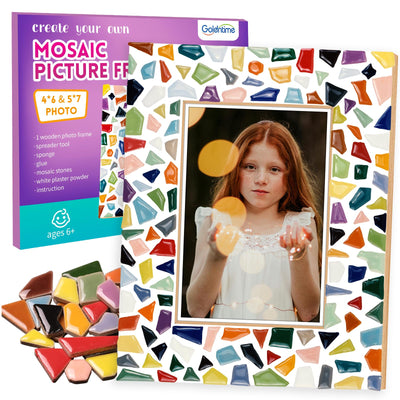 goldentime Decorate Your Own Mosaic Picture Frame - DIY Mosaic Craft Kits Fun Arts and Crafts for Adults Christmas Valentine Birthday Father’s Day Gifts