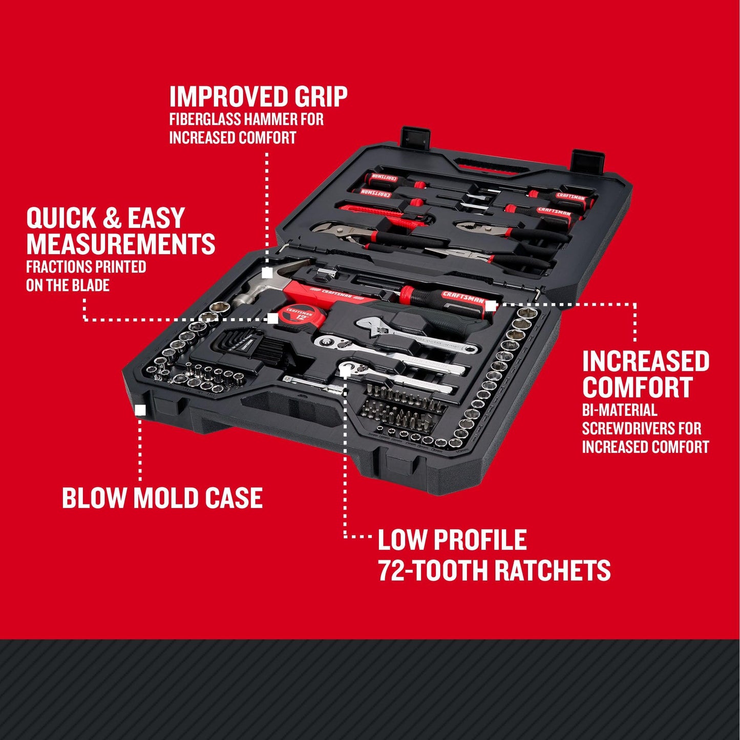 CRAFTSMAN Mechanics Tool Set, 102 Piece Hand Tool and Socket Set SAE/Metric (CMMT99449) - WoodArtSupply