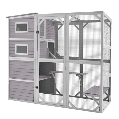 Aivituvin Large Cat Catio 4 Tiers Cat Enclosures House for Outdoor Indoor Cats with Weatherproof Roof, 3 Resting Rooms, 3 Platforms, 5 Windows 70" H 77" L Aivituvin