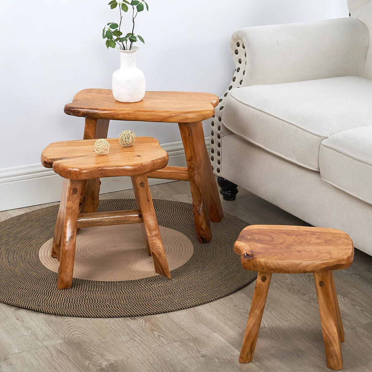 Greenage Cedar Roots Stool Naturally Shaped A-Leg, Medium, 15" x 12" x 13.8" H Wood Stump Side Table Stand Home Décor End Table Greenage