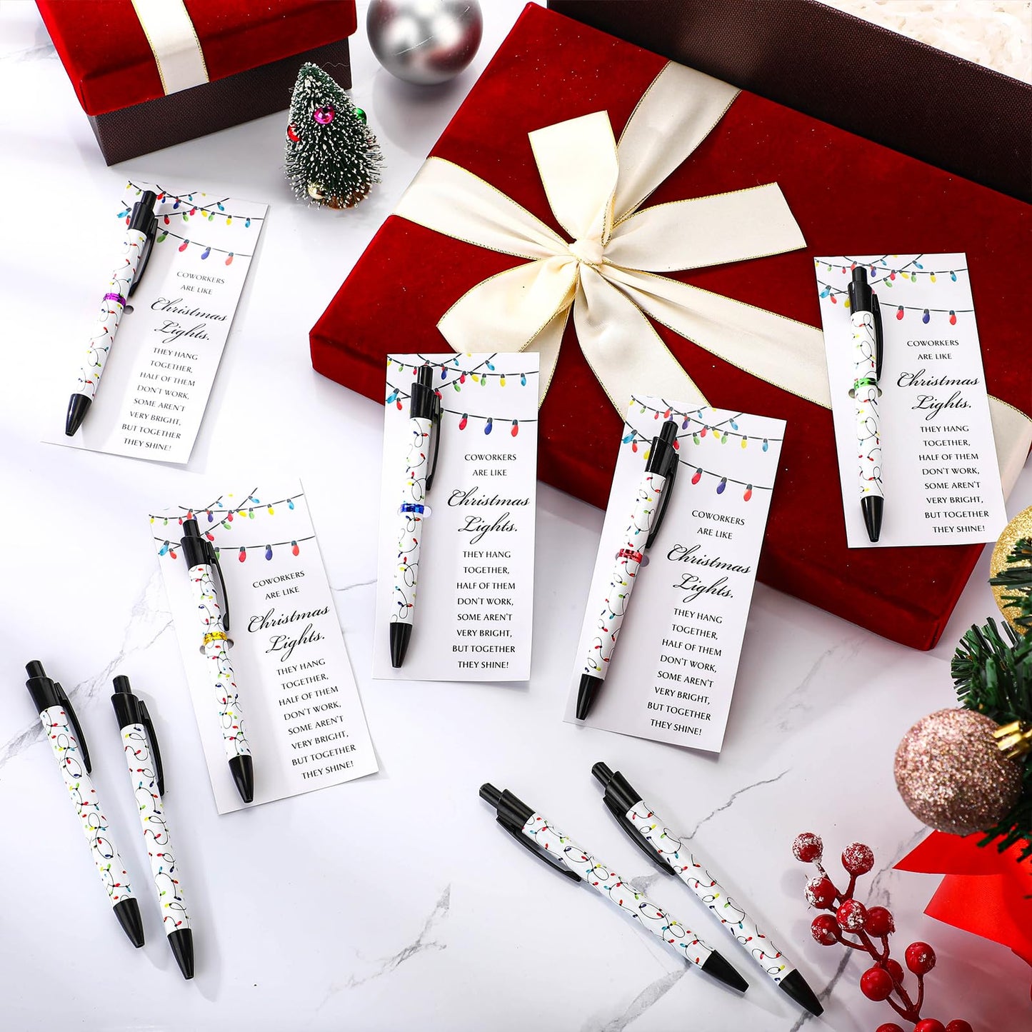 Sayglossy 50 Set Bulk Christmas Gifts for Coworker Employee Sublimation Bulb Pen Coworkers Are like Christmas Light Card Office Appreciation Gift for Staff Team Colleagues Teacher Nurse