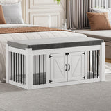 Faceket Indoor Dog Crate Furniture with Padded Seat, Wooden Dog Kennel, End of Bed Bench Ottoman with Removable Cushion, 47.2" L x 23.6" W x 22.4" H，White Faceket