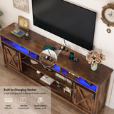 80" LED Farmhouse TV Stand for 90/85/80 Inch TVs,Tall Entertainment Center Storage Cabinets w/Power Outlets and Sliding Barn Door,Rustic TV Stands for Living Room,Media Console Cabinet (Brown) Hlivelood