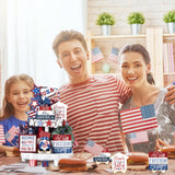 20 Pcs 4th of July Tiered Tray Decor Set - Patriotic Decorations for Independence Day & Memorial Day - Red, White & Blue Wooden Sign - Rustic Farmhouse Table Decor Mifoci