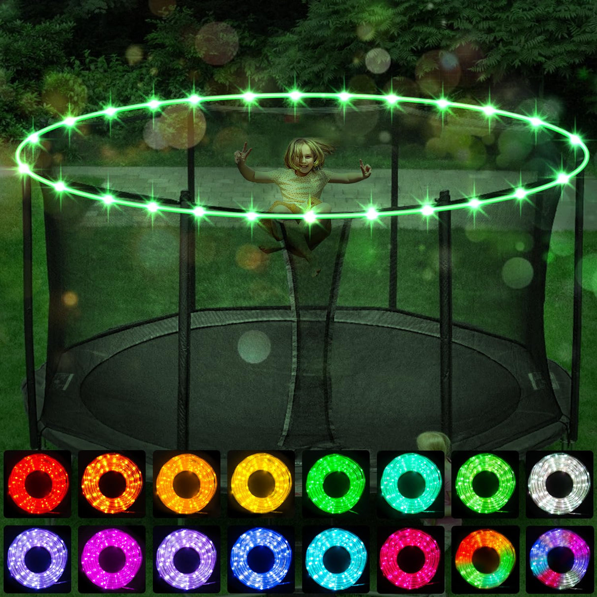 Trampoline Lights, LED Lights for 16Ft 14Ft 12Ft 10Ft, Jump Control 16 Color Change, Waterproof Battery Case Powered (for 16ft Trampoline) Blinngo - Sport