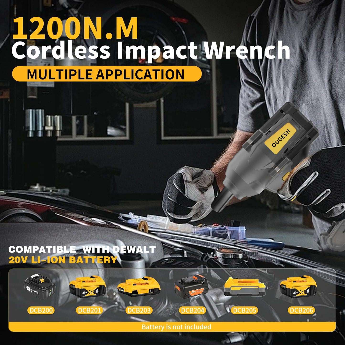 Cordless-Impact-Wrench 1/2 Inch for Dewalt Battery, 900FT-LBS(1200N.M) High Torque 1/2 Brushless Impact-Driver,Electric Impact Gun with Working Light,2800RPM (No Battery) - WoodArtSupply