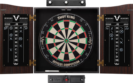 Viper by GLD Products Viper Vault Cabinet & Shot Sisal/Bristle Ready-to-Play Bundle: Elite Set (Shot King Dartboard, Darts, Shadow Buster and Laser Throw Line), Black Viper