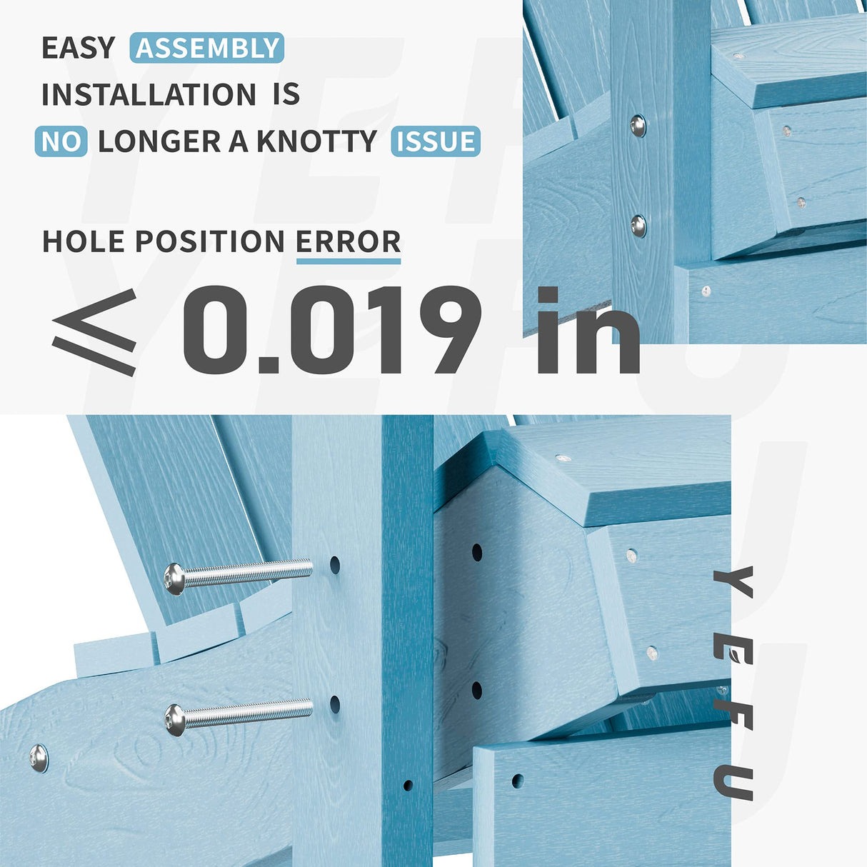 YEFU Adirondack Chair Plastic Weather Resistant, Patio Chairs, Looks Exactly Like Real Wood, Widely Used in Outdoor, Fire Pit, Deck, Outside, Garden, Campfire(Blue) YEFU