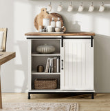 WAMPAT Farmhouse White Buffet Sideboard with Sliding Barn Door and Adjustable Shelf WAMPAT