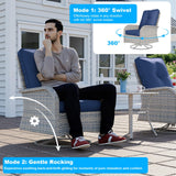 11-Piece Patio Furniture Set, Outdoor Patio Furniture with Fire Pit Table, Swivel Chairs Set, Thick Cushions, Modular Patio Sofa, Dual-Strand Wicker Rattan, Rust-Resistant Frame, Navy Blue Sweecci