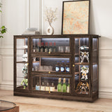 BONITURE Display Cabinet with Acrylic Glass Doors,Extra Wide Curio Cabinet with LED Lighting for Collectibles, Collectibles Toy Organizers Rack & Display Shelf Display Case, Walnut BONITURE