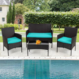 4 Pieces Conversation Set Modular Outdoor Furniture Set Water Resistant Patio Wicker Furniture Set with 3 Rattan Chairs 1 Tempered Glass Topped Table Seat Cushions for Patio Balcony Poolside, Blue PayLessHere