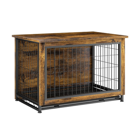 JY QAQA Dog Crate Furniture, Wooden Dog Crate Table, Double-Doors Dog Furniture, Indoor Dog Kennel, Dog House, Dog Cage/Brown/L JY QAQA PET