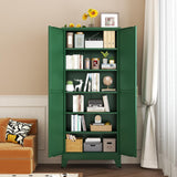 pozdeg 75” Tall Pantry Cabinet, Metal Kitchen Storage Cabinet with 2 Doors and 5 Adjustable Shelves, White Storage Cabinet Cupboard for Kitchen, Dining Room, Living Room and Bathroom (Green) pozdeg