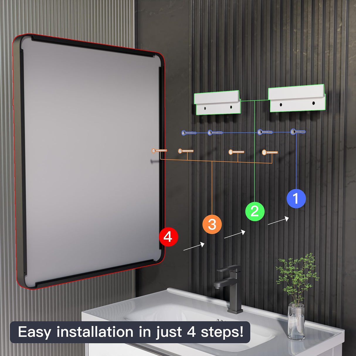 Yamazakura Black Bathroom Mirror for Wall, 55x36 Inch Matte Black Framed Bathroom Vanity Mirror for Farmhouse Living Room Bedroom, Anti-Rust, Tempered Glass, Rounded Corner, Horizontal/Vertical Yamazakura