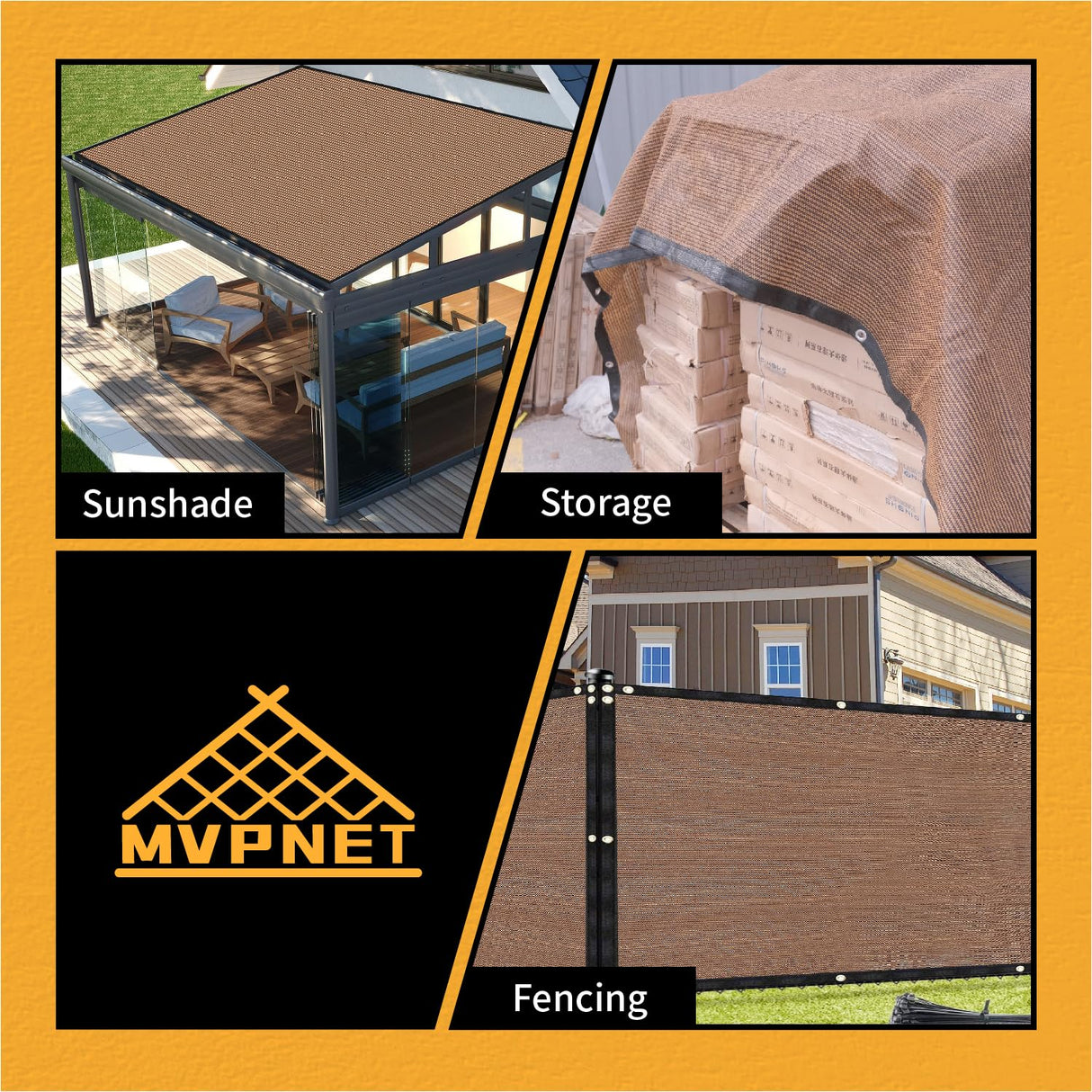 90% Garden Shade Cloth,5' x 15' Heavy Duty Mesh Tarp with Grommets, Garden Privacy Fence Screen, Shade Canopy for Patio, Outdoor Sun Shades for Backyard, Mocha/Black MVPNET