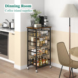 XYZLVSI Kitchen Storage Cart with Wheels, 5-Tier Metal Utility Rolling Cart Fruit Vegetable Storage Basket Pantry Rack with Wood Top & Pull Out Baskets for Kitchen, Livingroom, Diningroom, Office XYZLVSI