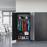 BYNSOE Metal Storage Cabinet 72'' Metal Locker with Locking Metal Storage Locker with hanging rod for Office Hospital Require Assembly (Black) BYNSOE