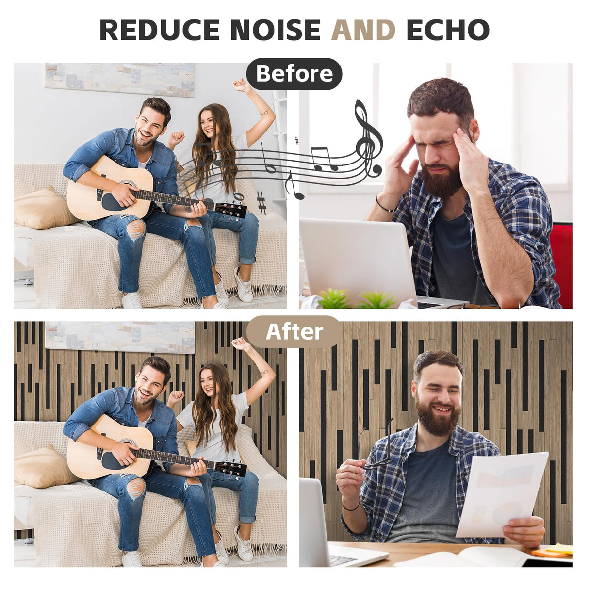 2 Pack Acoustic Wood Panels for Wall,Soundproof Wall Panels, Wood Slat Wall Panels for Interior Decoration and Noise Reduction 3D Textured Panel for Wall (Walnut,47.3 x 23.6 x 0.7inch) laapee