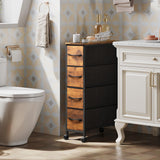 EKNKOZY Rustic Brown Narrow Dresser Tower with 4 Drawers and Steel Frame EKNKOZY