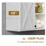 FIMELLO 59’’ Wall Cabinets for Laundry Room, Farmhouse Kitchen Wall Cabinet with Barn Door Laundry Room Cabinets with Adjustable Shelf Wall Mounted Cabinet for Laundry, White FIMELLO