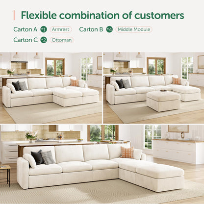 HONBAY Sectional Couch with Storage Seats, Modular Sectional Sofa with Storage Ottoman, U Shaped Sectional Couches for Living Room,Beige