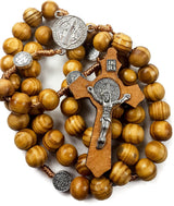 Nazareth Store Wood Beads Rosary Necklace Saint Benedict Medal & Catholic Cross Religious Prayer Chaplet String Handmade - Velvet Bag Nazareth Store