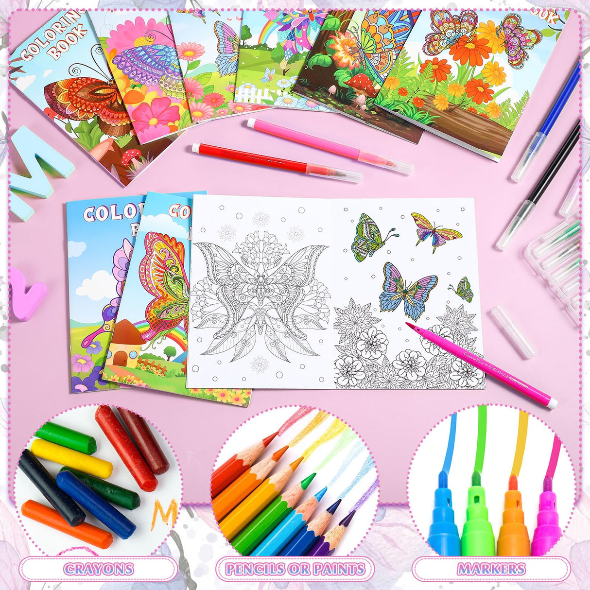 Pasimy 24 Pcs Butterfly Coloring Books Bulk Kids Adults Mini Coloring Book Small Mandala Butterfly Party Favors Thanksgiving Classroom Activity for Holiday Birthday Gifts Bag Fillers Supplies Pasimy