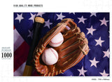 Baseball and Glove with American Flag 1000 Pieces Wooden Jigsaw Puzzles Personalized Photo Puzzle for Adults Friends Picture Puzzle Gifts for Wedding Birthday Valentine's Day Home Decor FANGKISSU