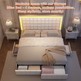GEGOFORU LED Upholstered King Bed Frame with Adjustable Headboard and 4 Drawers in PU White GEGOFORU