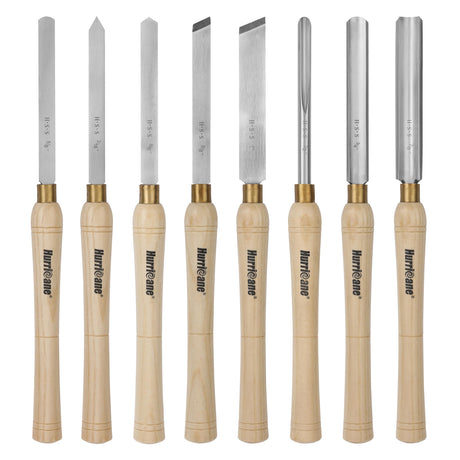 HURRICANE Wood Lathe Chisel Set, 8pc HSS Wood Lathe Turning Tools, Woodworking Lathe Tools with Wooden Box HURRICANE