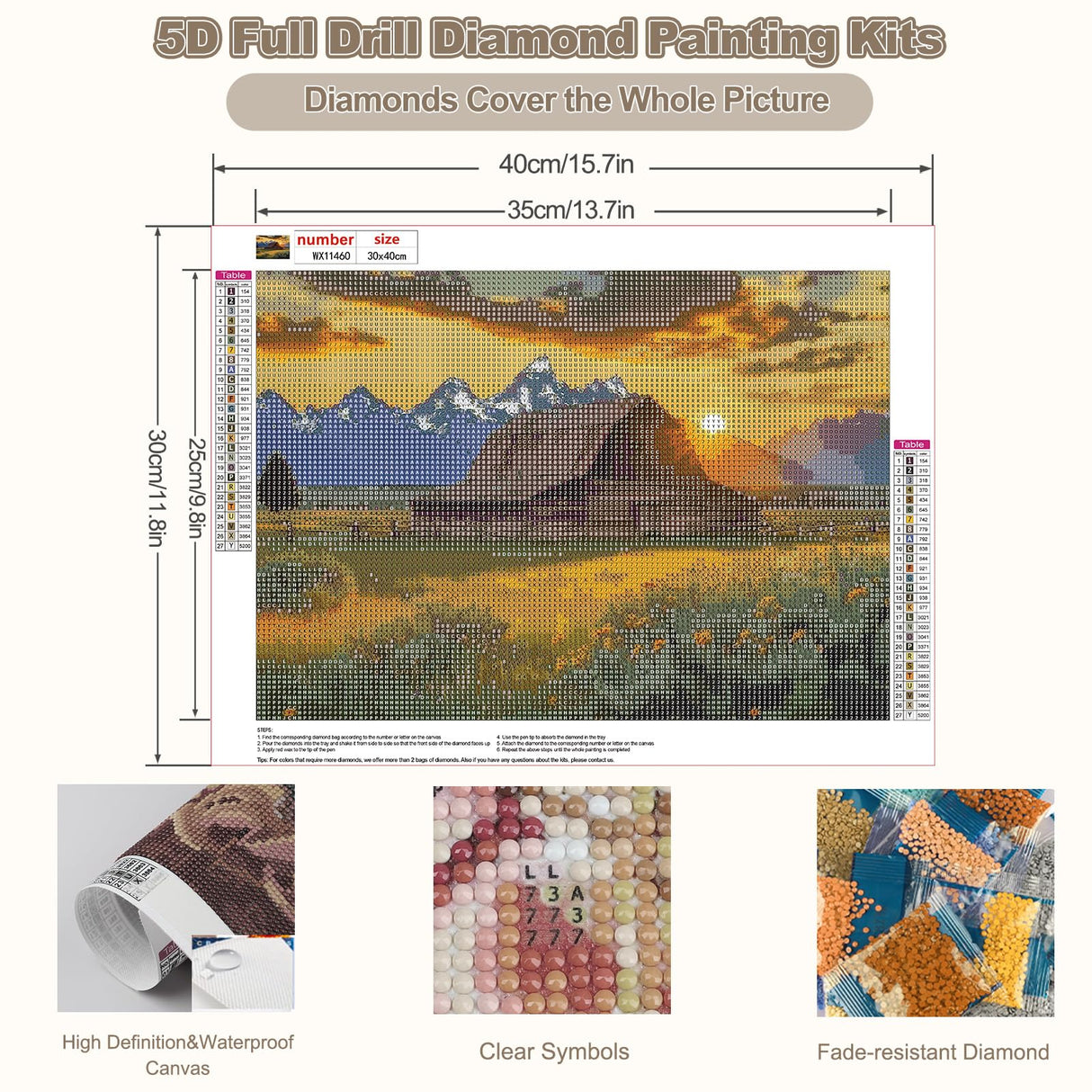 CEOVR Barn Diamond Painting Kits, 5D Full Drill National Park Diamond Art Kits for Adults, Mountain Landscape Gem Art, Adult Crafts Kits Wall Decor for Home Office 12x16inch CEOVR