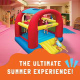 Banzai Bounce ’N’ Slide Cool Canopy Inflatable Indoor Outdoor Bounce House with Slide and Blower BANZAI