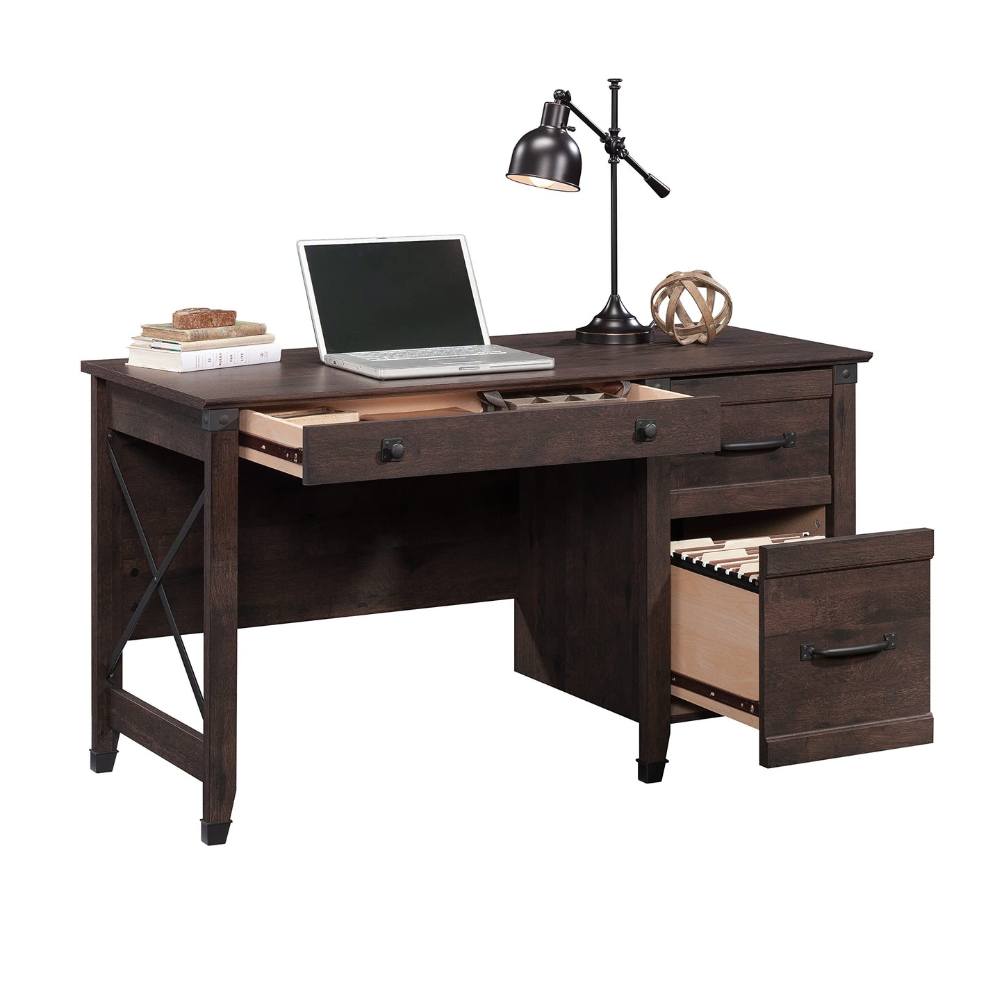 Sauder Carson Forge Pedestal Desk, Rustic Cedar Finish - WoodArtSupply