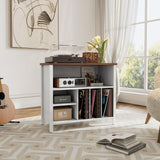 Record Player Stand, Mid-Century Vinyl Record Storage Cabinet, 3-Tier Record Player Holder, Turntable Stand with 4 Cabinet up to 220 Albums, End Table for Bedroom Music Room Living Room, White FFBCFDK
