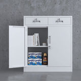 JINGUR Metal Storage Cabinet with Locking Doors and 2 Drawers, Lockable Storage Cabinets with Adjustable Shelf for Home Office and Garage (White) JINGUR