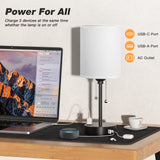 Small Bedside Table lamp for Bedroom - 3 Color Temperatures Bedside Lamps with USB C and A Ports, Pull Chain Table Lamps with AC Outlet, White Nightstand Lamps with Black Metal Base for Kids Reading Dicoool