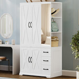 ANCTOR Armoire Wardrobe Closet with Mirror, 70.9" H × 36.2" W, Bedroom Armoires with 4 Doors, 3 Drawers and Shelves, Large Clothing Storage Cabinet for Hanging Clothes, White ANCTOR