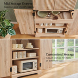 ACCOHOHO Fluted Pantry Cabinet, 72" Tall Modern Storage Cabinet with 4 Doors, Organizer, Drawer and Adjustable Shelves, Wood Cupboard for Kitchen, Dining Room, Living Room and Bathroom, Natural Oak ACCOHOHO