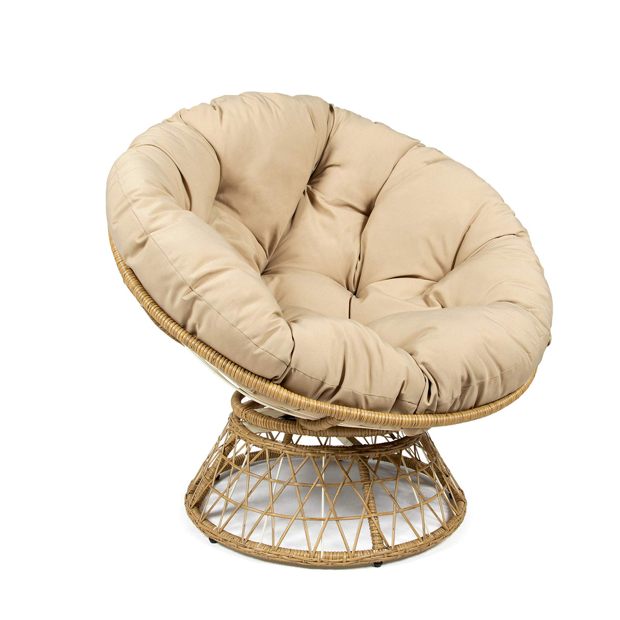 Milliard Wicker Papasan Chair with 360-degree Swivel, Tan Cushion and Natural Color Frame. Indoor and Outdoor Use Milliard