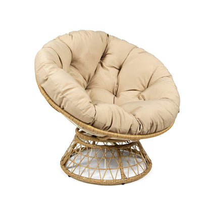 Milliard Wicker Papasan Chair with 360-degree Swivel, Tan Cushion and Natural Color Frame. Indoor and Outdoor Use