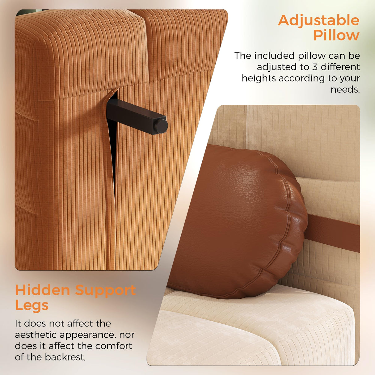 JASIWAY Convertible Chair Bed Sleeper for Adults, 3-in-1 Convertable Single Sofa Futon Chair for Small Spaces, Foldable Sleeping Chaise Lounge, Trifold, Armless, Corduroy (Caramel) JASIWAY