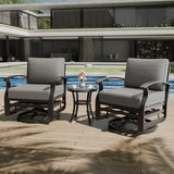 RTDTD 3 Piece Aluminum Swivel Rocking Chair Set, Outdoor Patio Swivel Gliders Chair with Glass Top Coffee Table, Conversation Furniture Set Suitable for Patio, Lawn, Outdoor, Back Garden(Gray) RTDTD