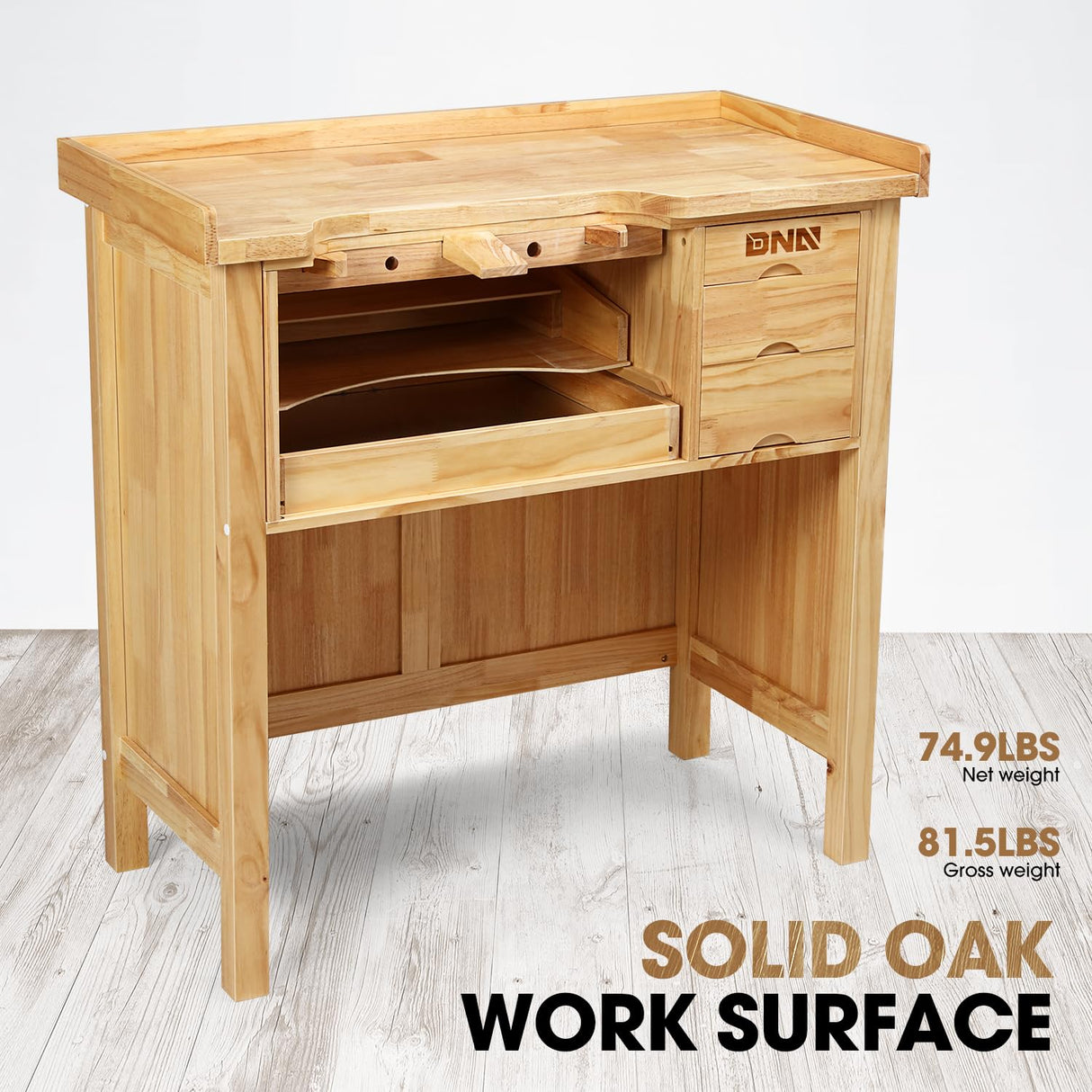 DNA MOTORING Heavy Duty Wood Workbench, Wooden Workbench with 5 Drawers for Workshop, Garage, W/Adjustable Handle, TOOLS-00524 DNA MOTORING