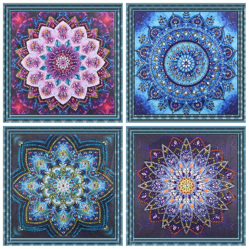 VVBAOZI DIY Mandala Diamond Painting 4 Pack Special Shape Crystal Rhinestone Diamond Art Mandala Kits for Adults (Canvas Size 9.84''×9.84'') VVBAOZI
