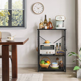 YMYNY Standing Baker's Racks, 3-Tier Microwave Oven Stand with Metal Frame and 6 Hooks, Coffee Bar Table, Storage Shelf Rack for Kitchen and Living Room, Panel Adjustable, Black, UHTMJ022B YMYNY