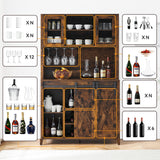 IDEALHOUSE Farmhouse Coffee Bar Cabinet with Sliding Barn Door, 72" Tall Buffet Cabinet with Storage Shelves, Liquor Cabinet with Wine and Glasses Rack,Sideboard Cupboard for Kitchen,Dining Room,Brown IDEALHOUSE