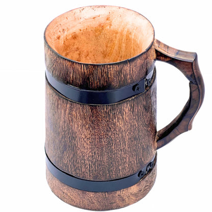 Vintage Handmade Brown Wooden Rustic Beer Mug Viking Wood Stein wood tankard coffee baverage party celebrational toast - WoodArtSupply