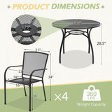 AECOJOY Metal Patio Table and Chairs Set for 4, Outdoor Dining Sets Patio Dining Table Furniture Set Round Outside Table and Chairs for Garden Backyard with 1.73" Umbrella Hole AECOJOY